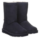 BEARPAW Women's Elle Short Boot in Cadet worn on foot with casual cold-weather styling for a cozy everyday fall and winter look.