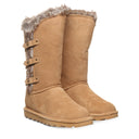 BEARPAW Women's Emery Boot in Iced Coffee worn on foot with casual cold-weather styling for an everyday fall and winter look.