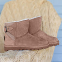 BEARPAW Women's Betty Boot in Taupe Caviar worn on foot with casual cold-weather styling for an everyday fall and winter look.