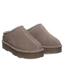 BEARPAW Women's Martis Clog in Morel worn on foot with casual styling, highlighting the easy slip-on silhouette for everyday wear.