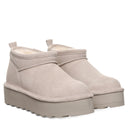 BEARPAW Women's Retro Super Shorty Boot in Mushroom worn on foot with casual cold-weather styling for a cozy everyday look.