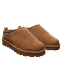 BEARPAW Men's Damian Clog in Hickory worn on foot with casual styling, highlighting the easy slip-on design for everyday comfort.