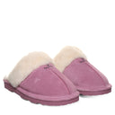 BEARPAW Women's Loki II Slipper in Rose Mauve worn on foot with relaxed casual styling, highlighting cozy everyday comfort.