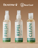 BEARPAW BearCoat Cleaning Kit with three footwear care sprays on beige background