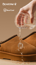 BEARPAW BearCoat Rain & Stain Repellent protecting tan suede slippers from water