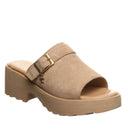 Bearpaw Frances sandal in Toffee featuring a suede upper, open toe design, adjustable buckle strap, and platform outsole
