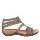Side view of Bearpaw Layla II sandal in brown with faux leather straps, cork-wrapped PU midsole, and lightweight sculpted outsole