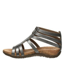 Side view of Bearpaw Layla II gunmetal sandal with multi-strap upper, cushioned footbed and flexible sole