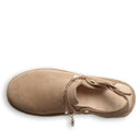Top view of Bearpaw Lexi clog in toffee showing soft lining and decorative charm chains