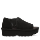 Angled view of Bearpaw Sail mule black suede open toe with minimalist design