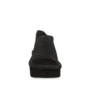 Front view of Bearpaw Sail mule in black highlighting open toe and suede upper
